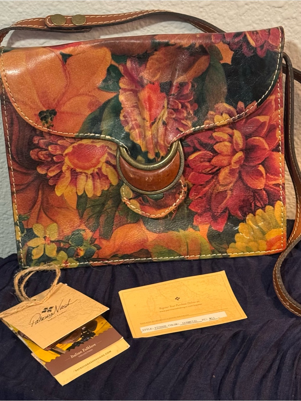 Patricia Nash Van Sannio Leather Trifold Crossbody Clutch Heritage Multi Floral